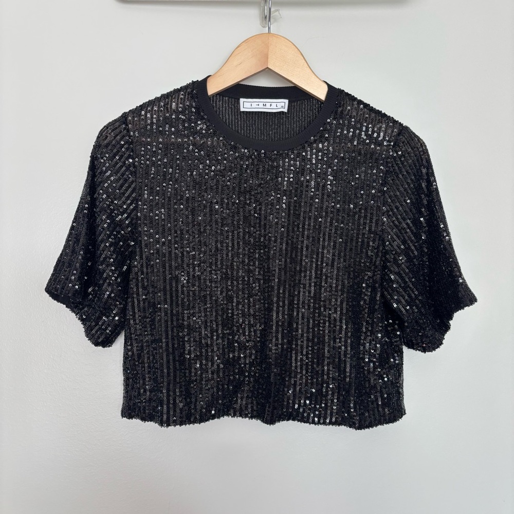 ITMFL IN THE MOOD FOR LOVE Tanie Sequin Top in Black‎ Size S